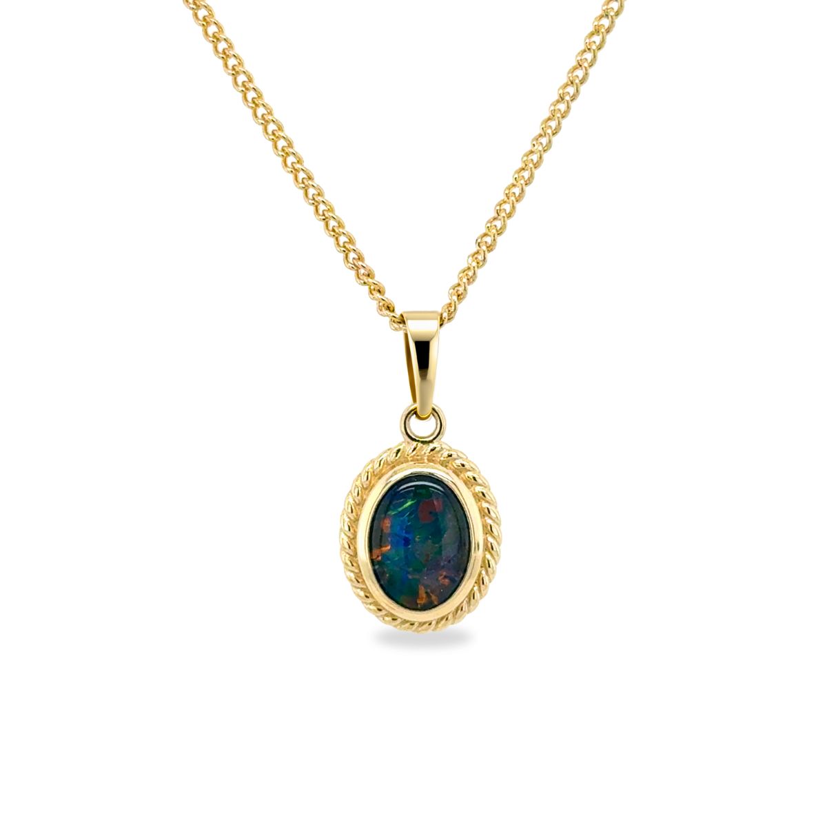 9ct Yellow Gold Triplet Opal Twisted Surrount Pendant