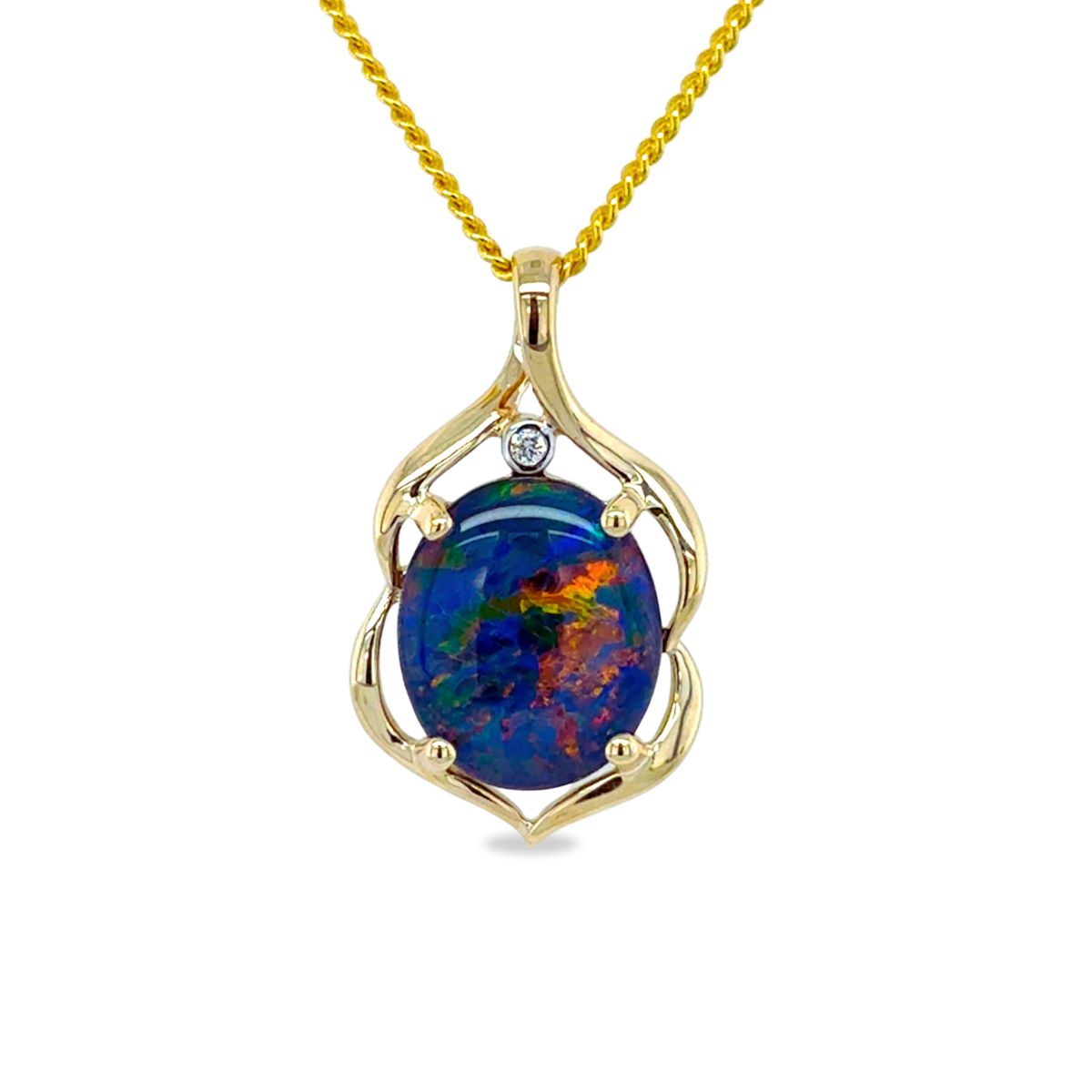 9ct Yellow Gold 12x10 Triplet Opal & Diamond Pendant