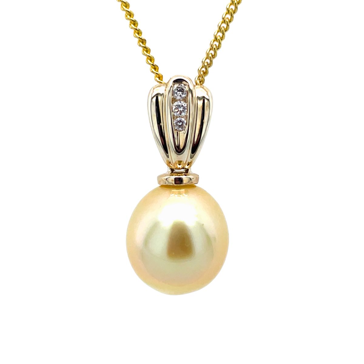 9ct Gold 11-13mm Gold South Sea Pearl & Diamond Pendant