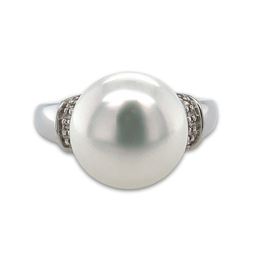 9ct White Gold 11mm South Sea Pearl & Diamond Ring