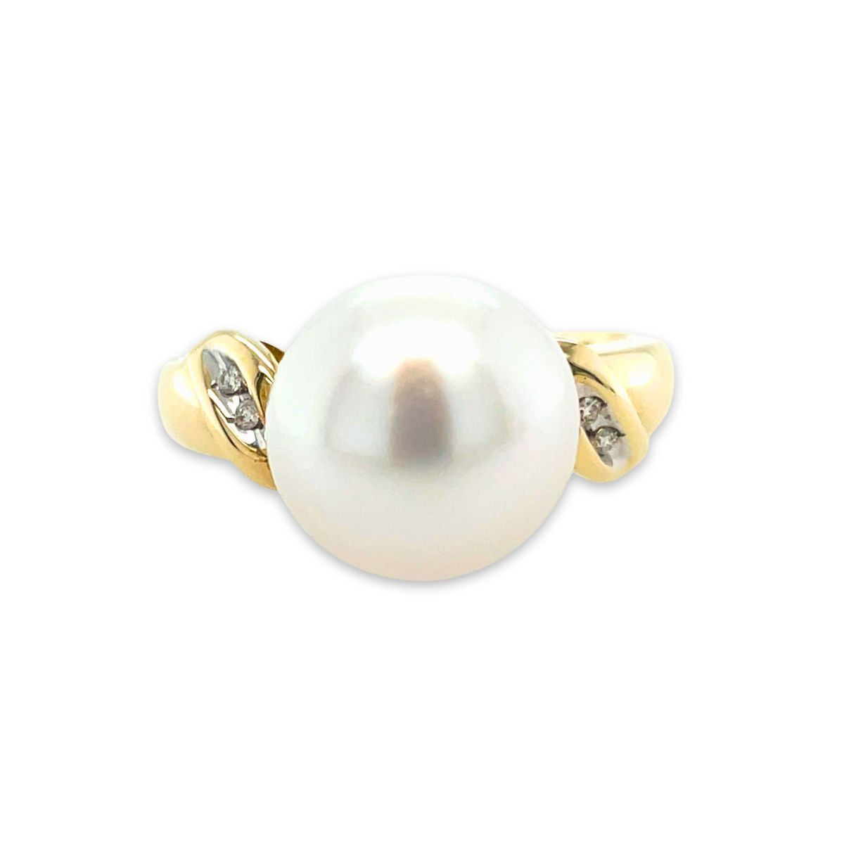 9ct Yellow Gold 9-10mm South Sea Pearl & Diamond Ring