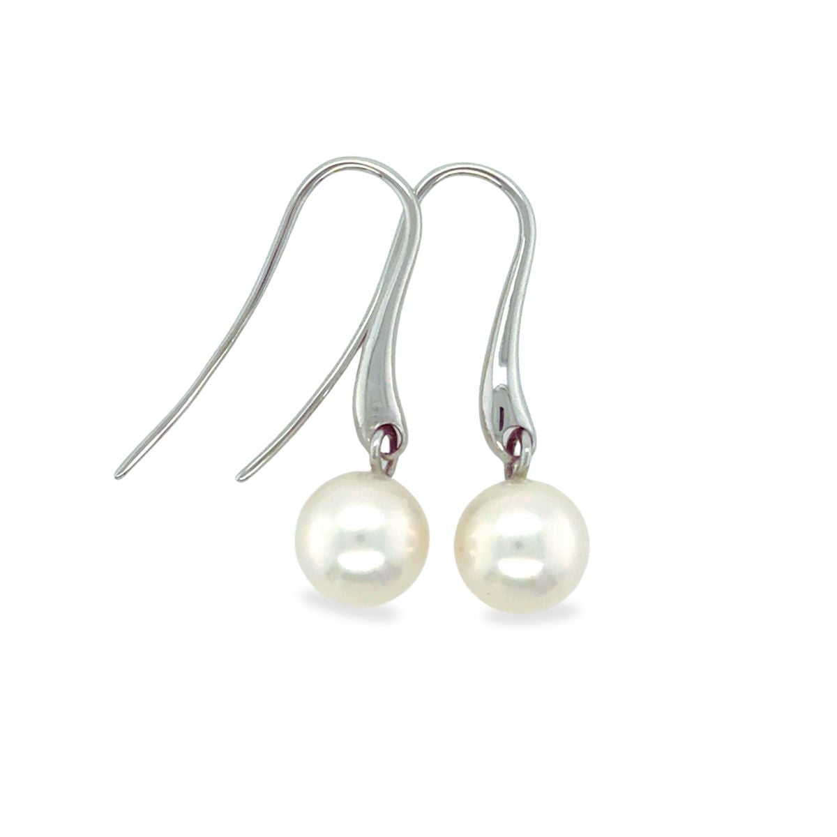 9ct White Gold 9mm South Sea Pearl Curved Drop Hooks