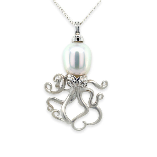 9ct White Gold 14mm South Sea Pearl Octopus Pendant