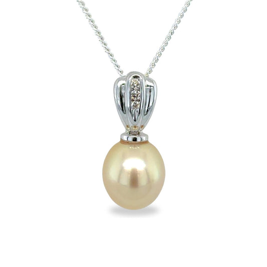 9ct White Gold 11-12mm South Sea Pearl & Diamond Pendant