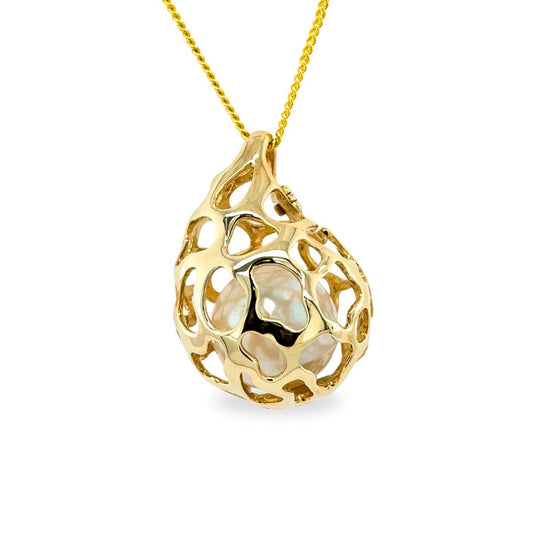 9ct Yellow Gold Large Basket with South Sea Pearl