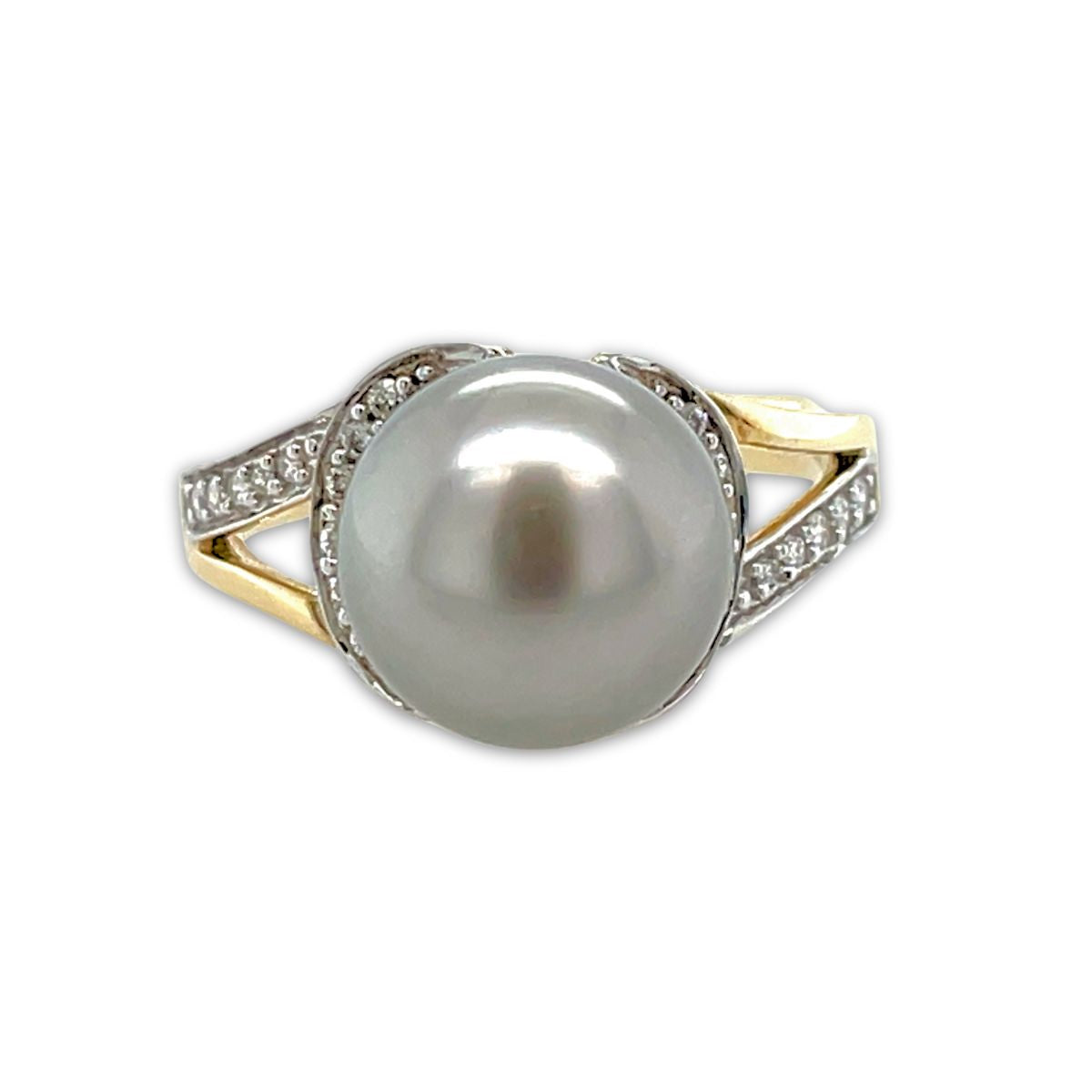 9ct Yellow Gold 10mm Tahitian Pearl With Diamonds Ring