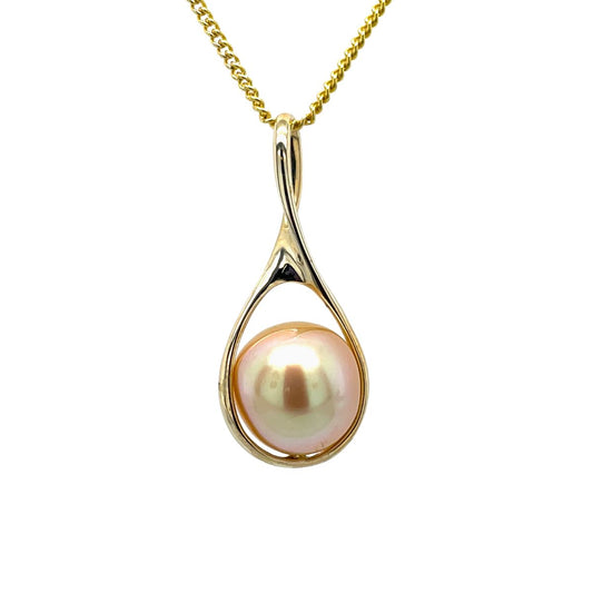 9ct Yellow Gold 9-10mm Gold South Sea Pearl Loop Pendant