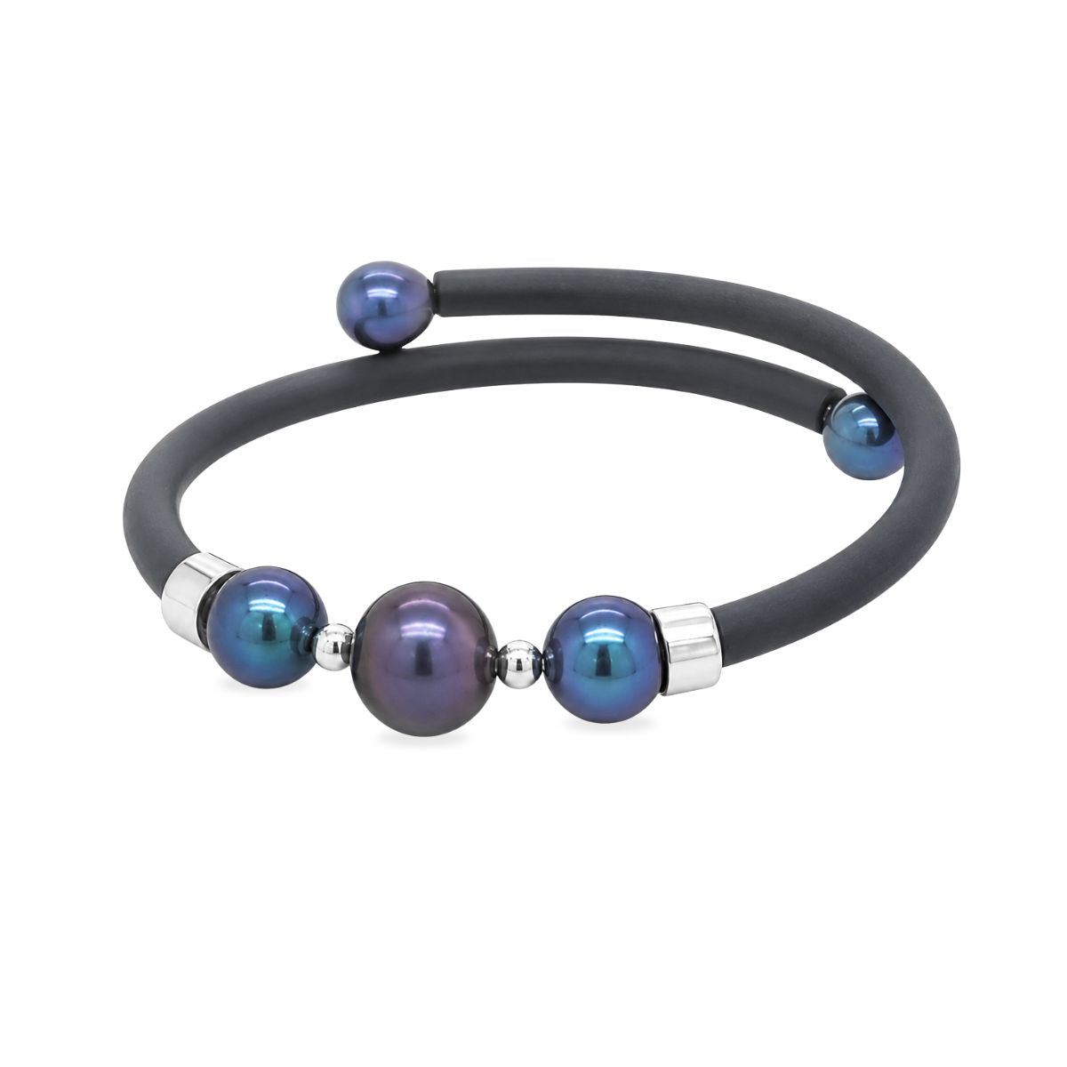 Sterling Silver & Rubber Black Freshwater Pearl Bracelet