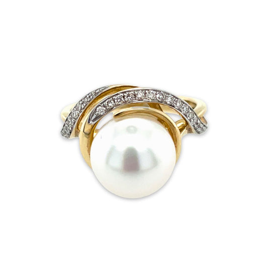 9ct Yellow Gold 9mm South Sea Pearl & Diamond Wrap Ring