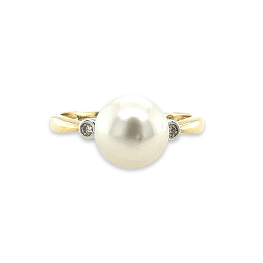 9ct Yellow Gold 8-9mm South Sea Pearl & Diamond Ring