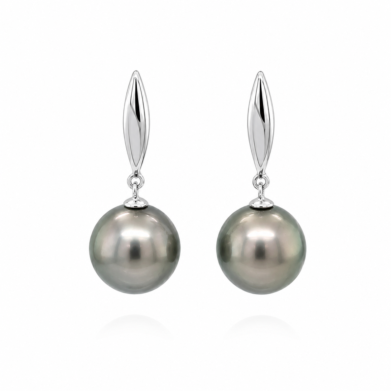 9ct White Gold 8-11mm Tahitian Pearl Marquise Bar Drop Studs