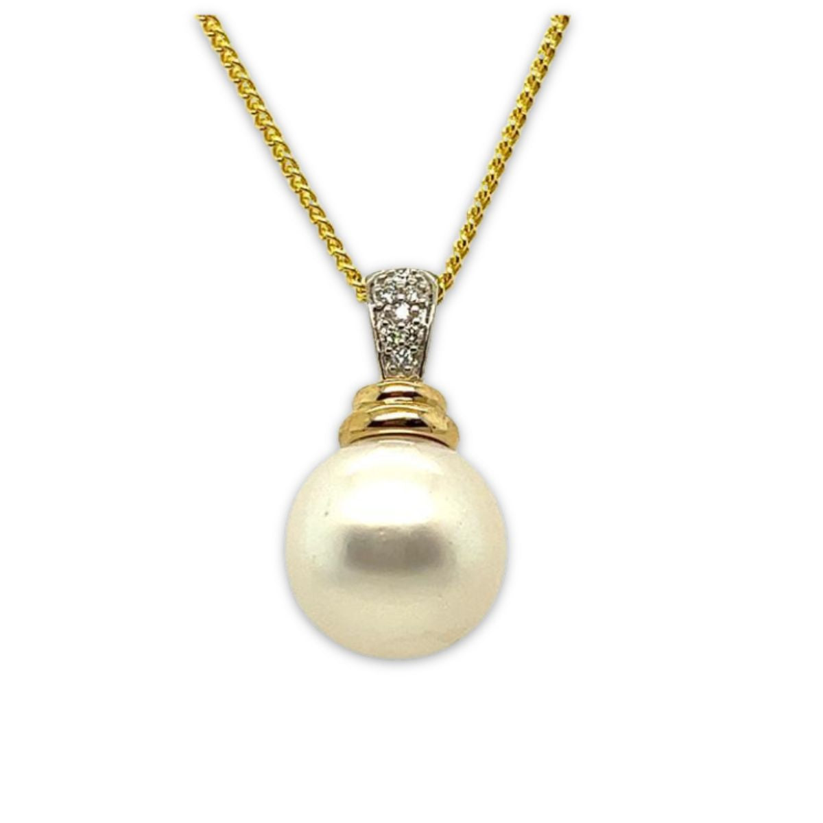 9ct Yellow Gold 12mm South Sea Pearl & Diamond Pendant