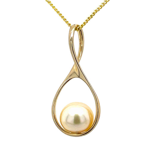 9ct Yellow Gold 9-10mm Gold South Sea Pearl Loop Pendant