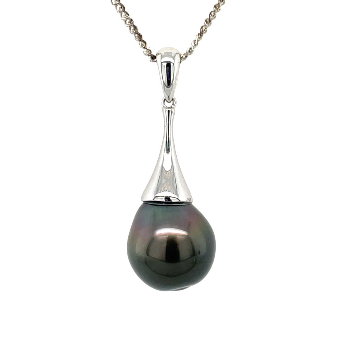9ct White Gold 10.5mm Tahitian Pearl Cone Pendant