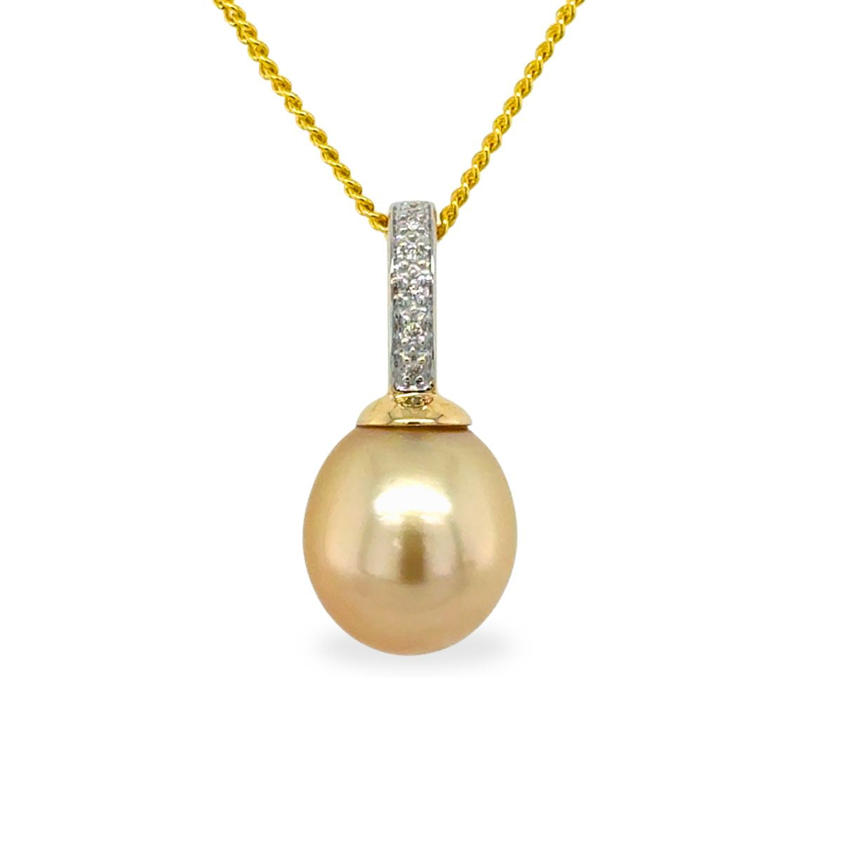 9ct Yellow Gold 12mm Gold South Sea Pearl & Diamond Pendant