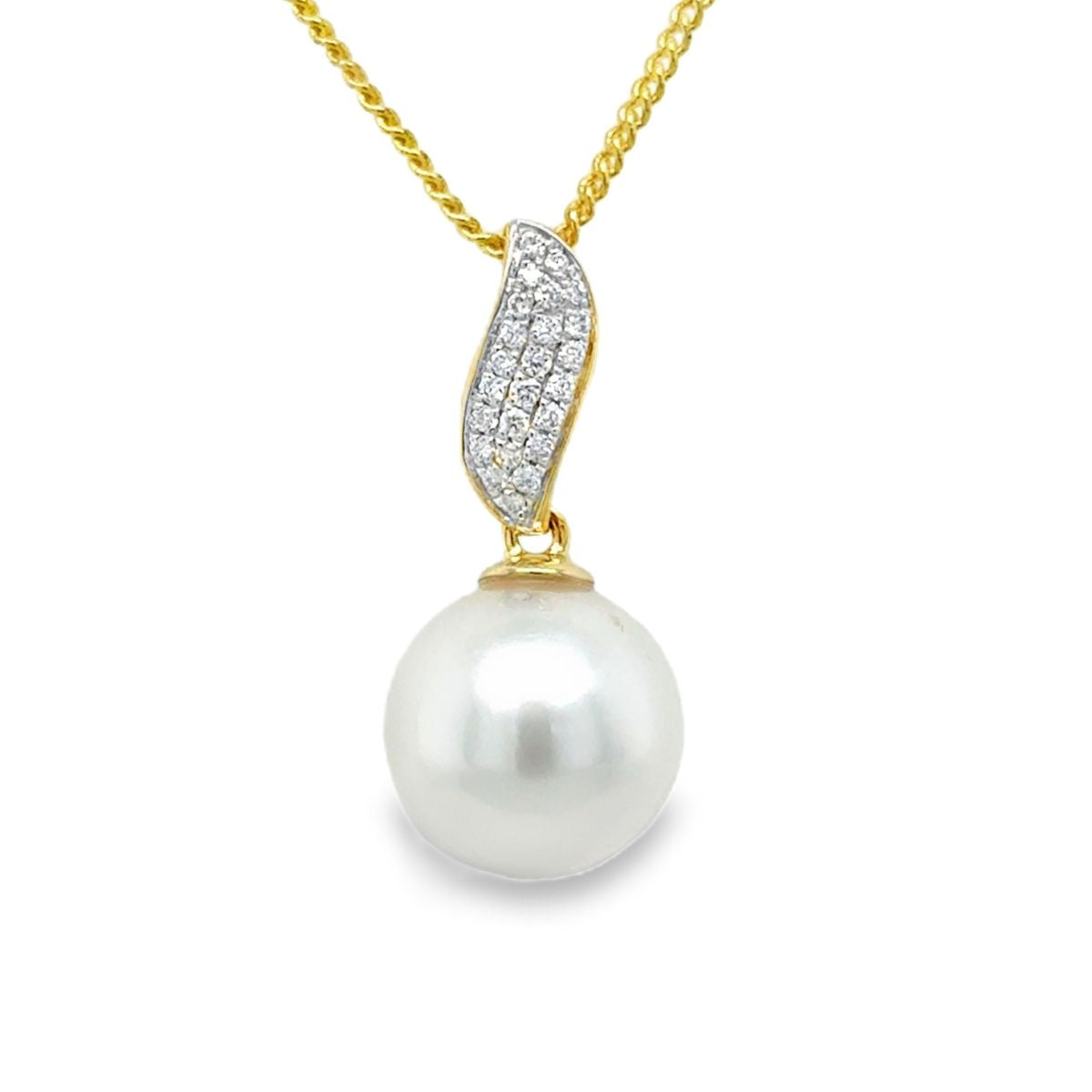 9ct Yellow Gold 10-11mm South Sea Pearl & Diamond Pendant