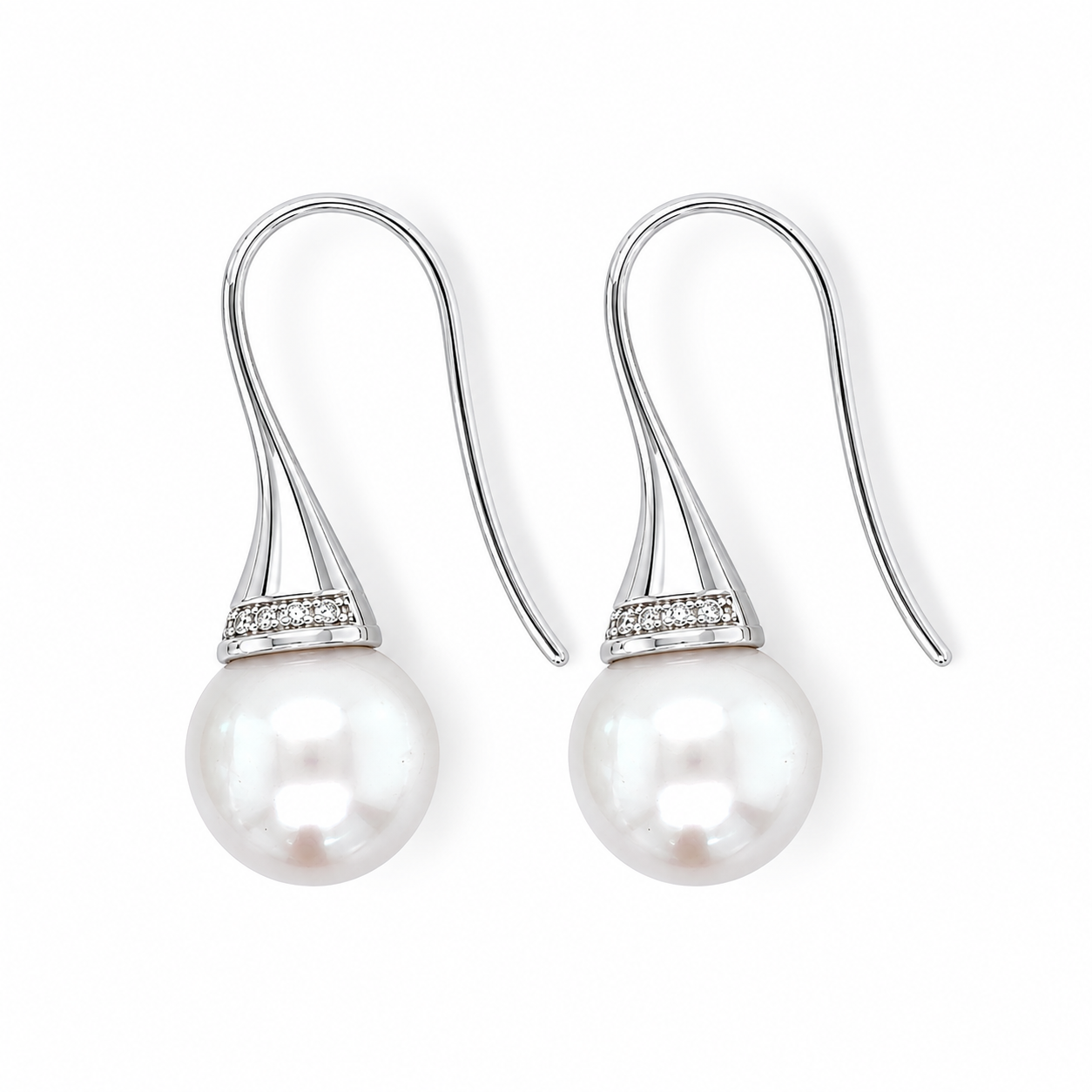 9ct White Gold 10-12mm South Sea Pearl & Diamond Hooks