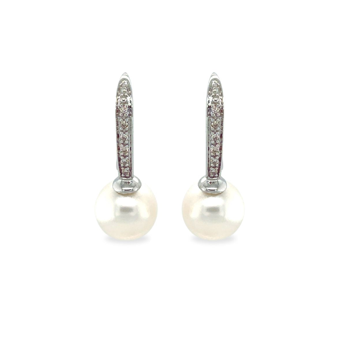 9ct White Gold 8-9mm South Sea Pearl & Diamond Hooks