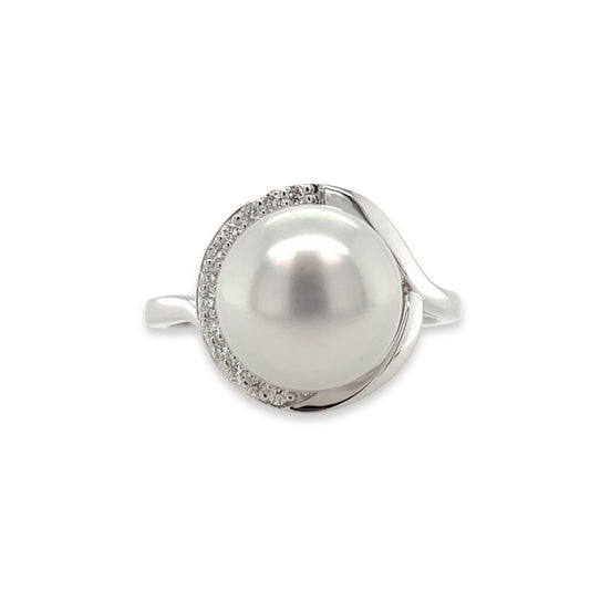 9ct White Gold 10-10.5mm South Sea Pearl & Diamond Ring