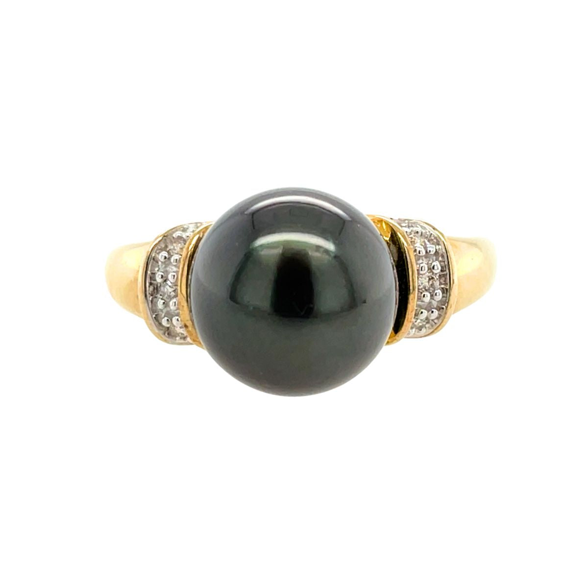 9ct Yellow Gold 9mm Tathitian Pearl & Diamond Ring