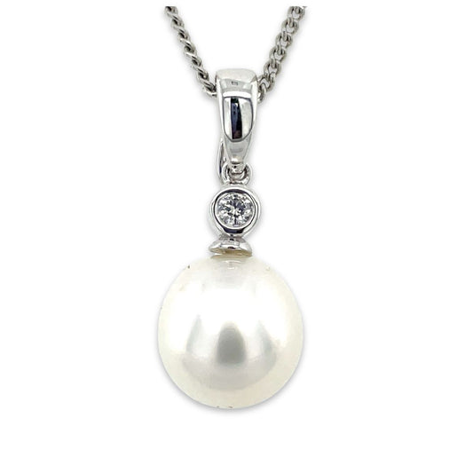 9ct White Gold 10-12mm South Sea Pearl & Diamond Enhancer Pendant