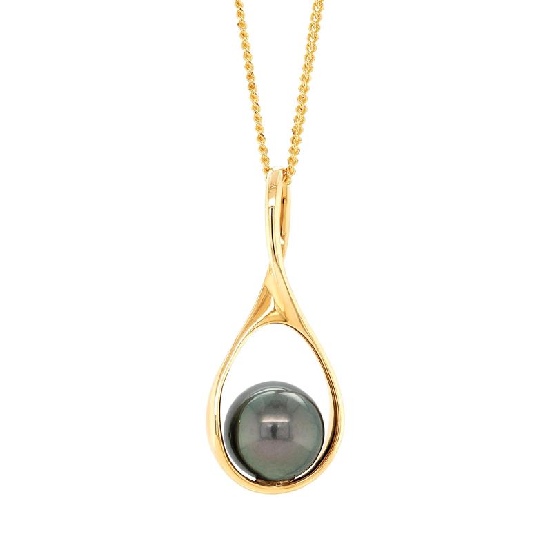 9ct Yellow Gold 9mm Tahitian Pearl Loop Pendant
