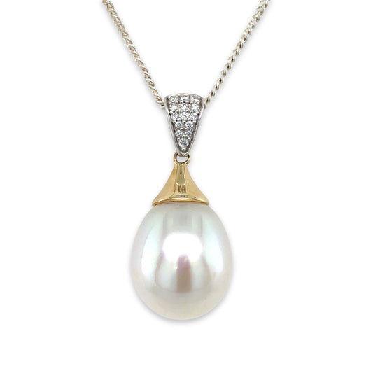 9ct Yellow & White Gold 13mm South Sea Pearl & Diamond Pendant