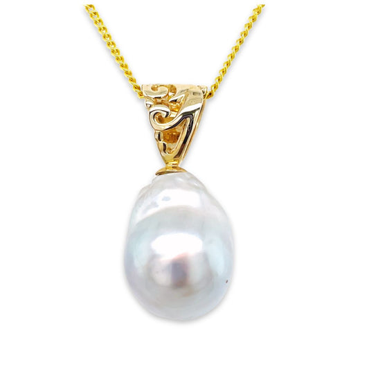 9ct Yellow Gold 16mm Baroque South Sea Pearl Swirl Pendant
