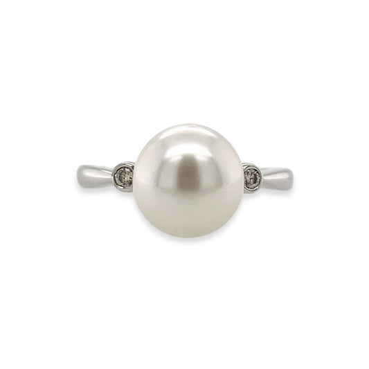 9ct White Gold 8-9mm South Sea Pearl & Diamond Ring