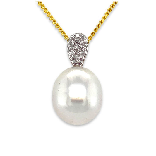 9ct Gold 11mm South Sea Pearl & Diamond Pendant