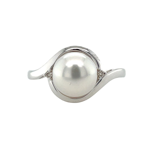 9ct White Gold 8-10mm South Sea Pearl & Diamond Ring