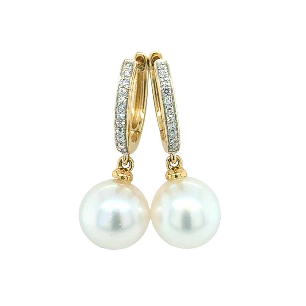 9ct Yellow Gold 8-9mm South Sea Pearl & Diamond Hoops