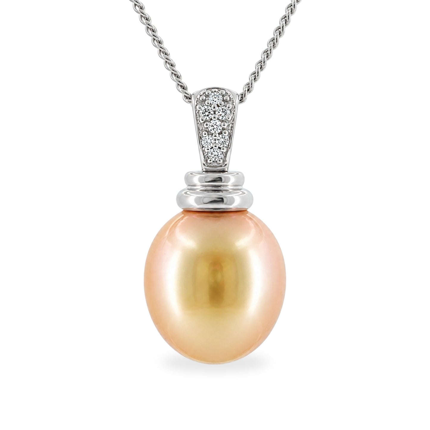 9ct White Gold 13mm Gold South Sea Pearl & Diamond Pendant