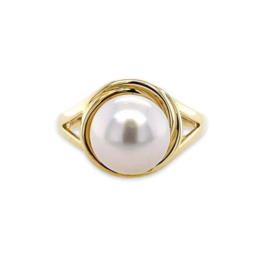 9ct Yellow Gold 10mm South Sea Pearl, Circle Surround Ring
