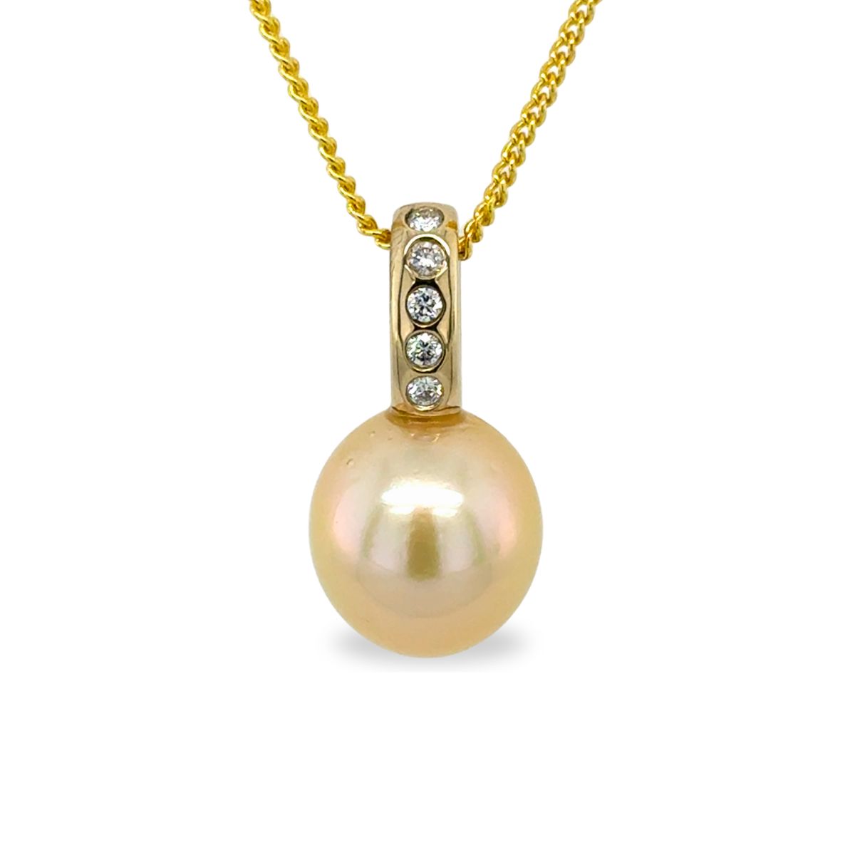 9ct Yellow Gold Gold South Sea Pearl & Five Diamond Pendant
