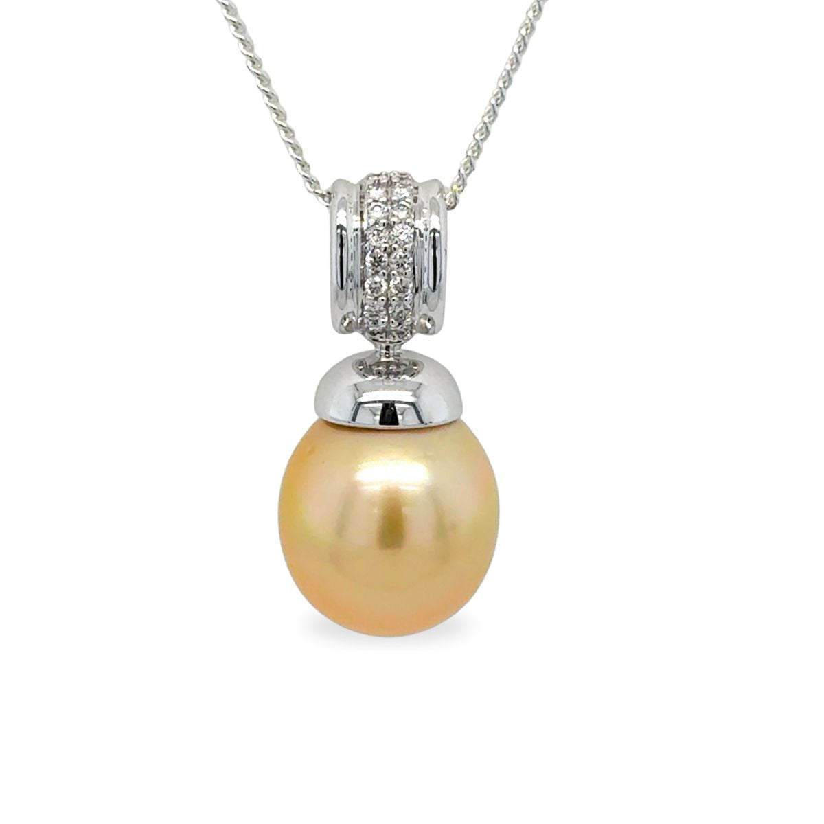 9ct White Gold 13-14mm Gold Pearl & Diamond Pendant