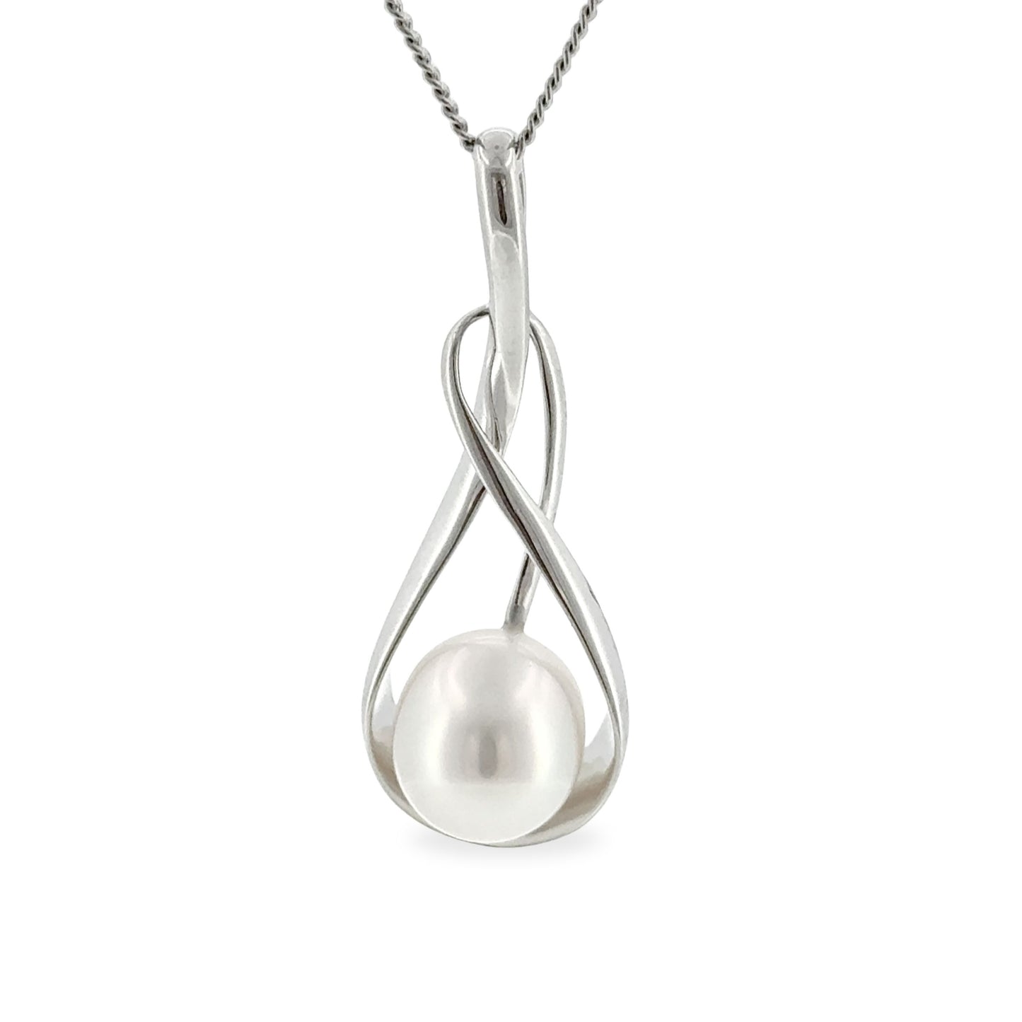 9ct White Gold 11mm South Sea Pearl Open Twist Pendant