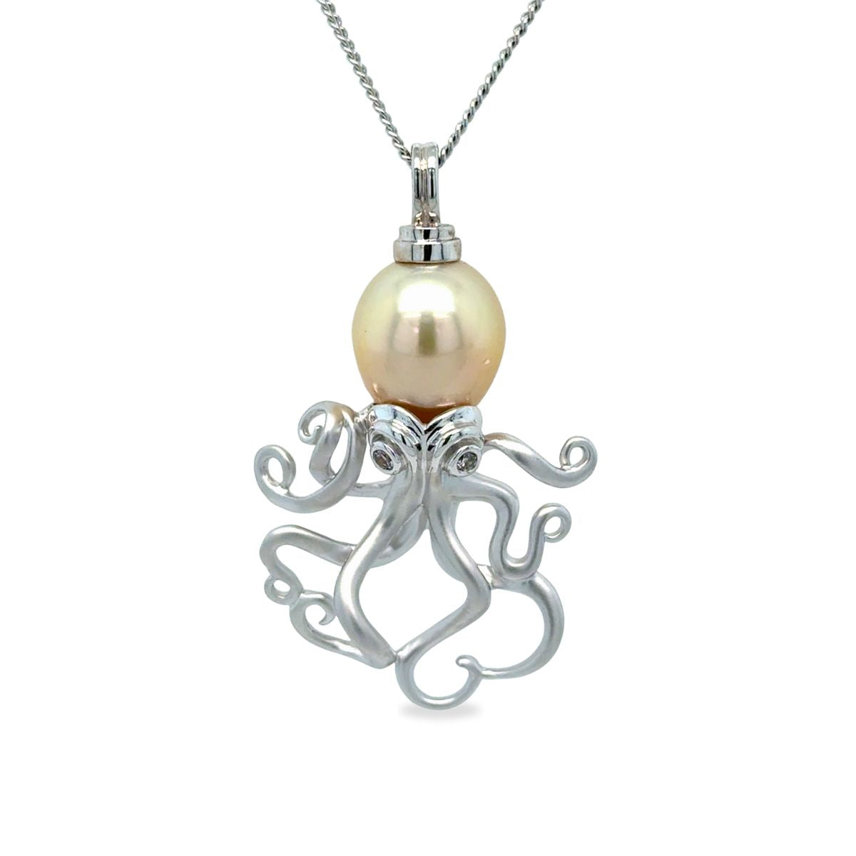 9ct White Gold 12.5mm Gold South Sea Pearl Octopus Pendant