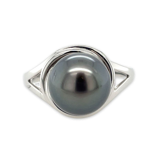 9ct White Gold 10-12mm South Sea Pearl, Circle Surround Ring