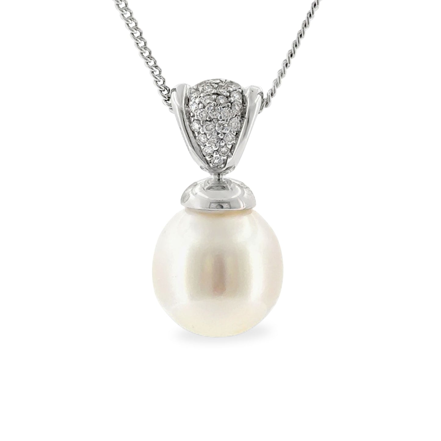 9ct White Gold 12-13mm South Sea Pearl & Diamond Pendant