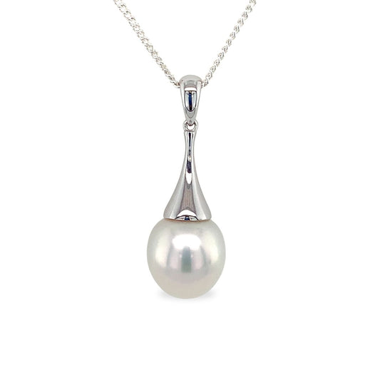 9ct White Gold 10-11mm South Sea Pearl Cone Pendant
