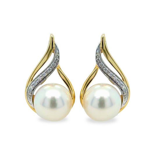 9ct Gold 8-9mm South Sea Pearl & Diamond Top Swirl Studs