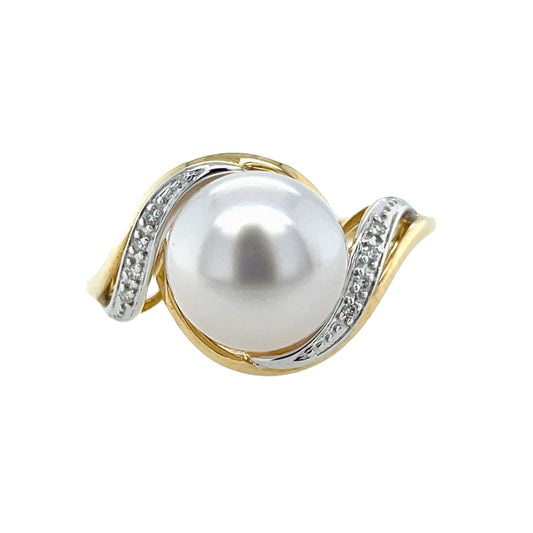 9ct Yellow Gold 9-10mm South Sea Pearl & Diamond Wrap Ring