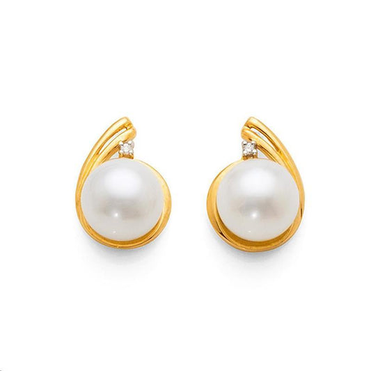 9ct Gold 8-9mm South Sea Pearl & Diamond Studs