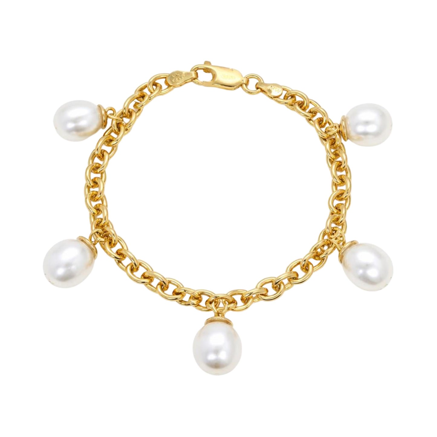 9ct Yellow Gold 12mm 5 South Sea Pearl Charm Bracelet