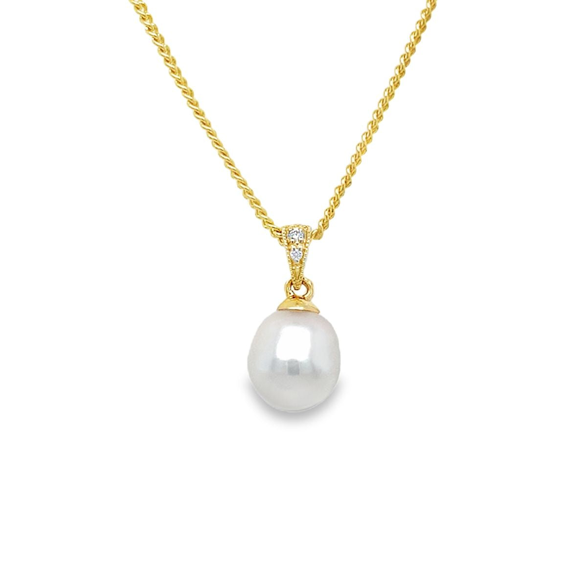 9ct Yellow Gold 9mm South Sea Pearl & Diamond Pendant