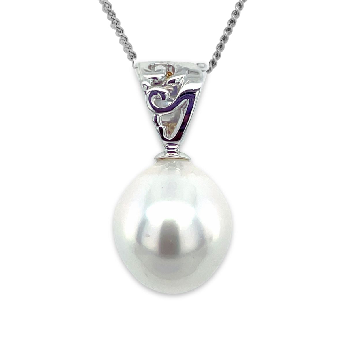 9ct White Gold 12mm South Sea Pearl Swirl Pendant