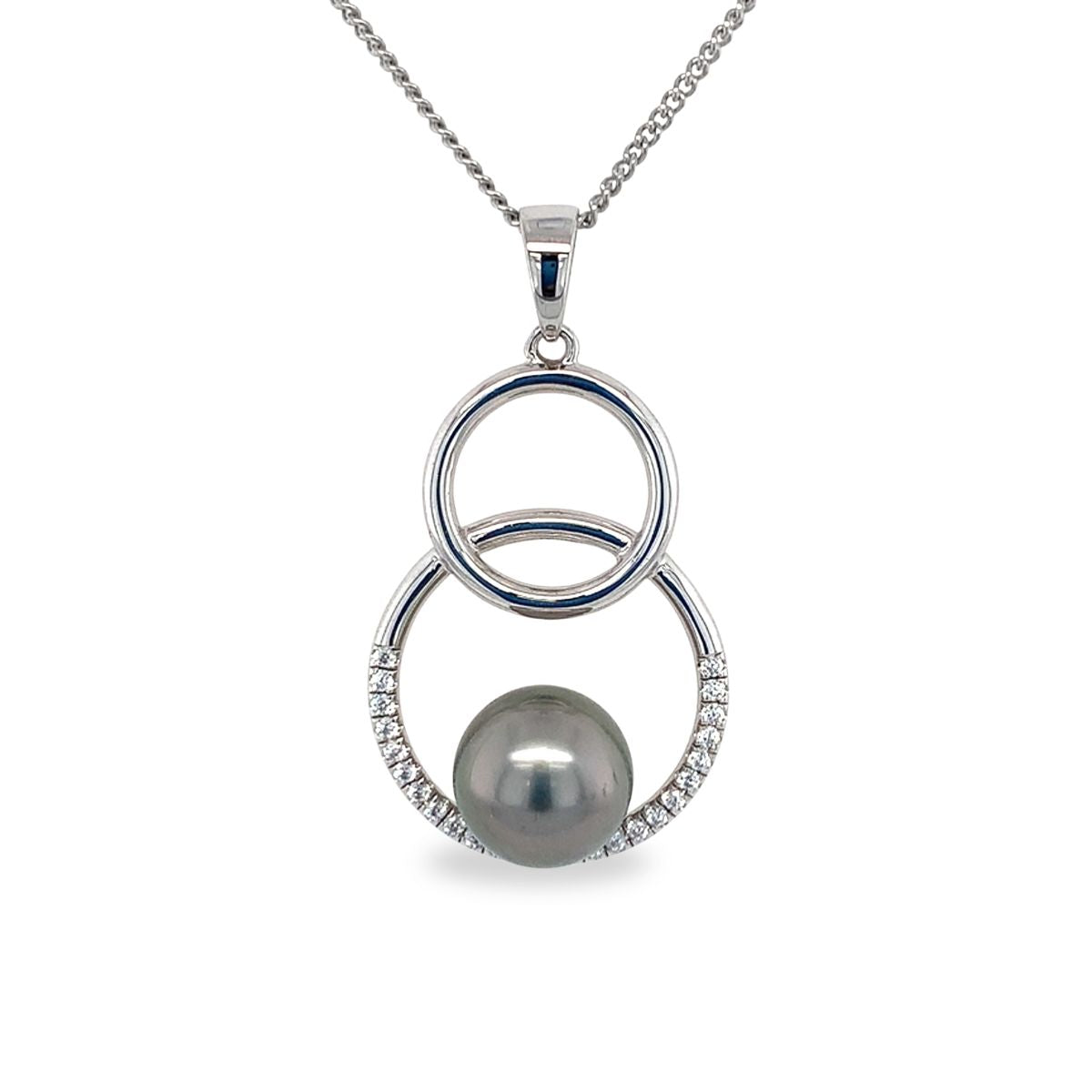 Sterling Silver 9-11mm Tahitian Pearl Circle Pendant