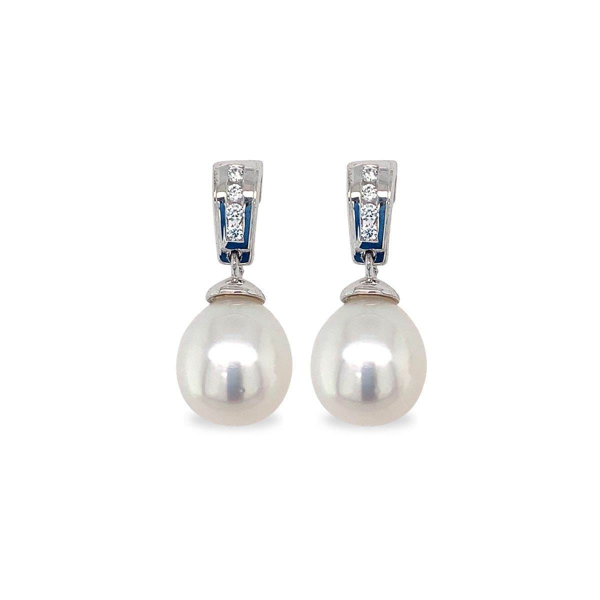 Sterling Silver 8-9mm South Sea Pearl & Cubic Zirconia Drop Studs