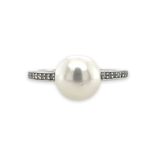 Sterling Silver 8-9mm South Sea Pearl and Cubic Zirconia Ring